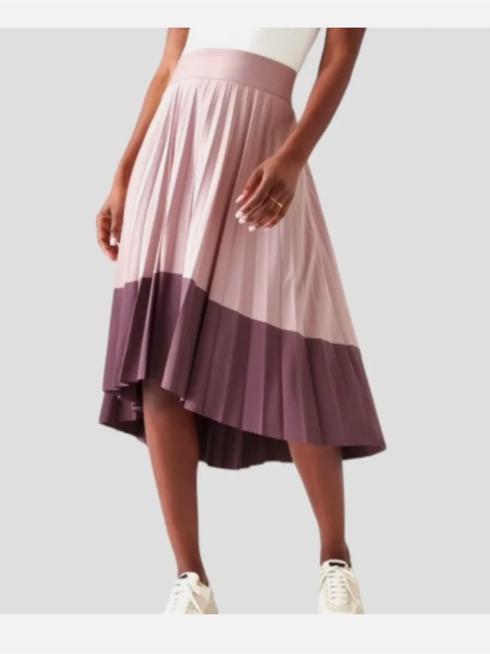 Athleta Color Block Swing Forward Pleated Hi Lo Skirt Smoked Mauve Sz M
